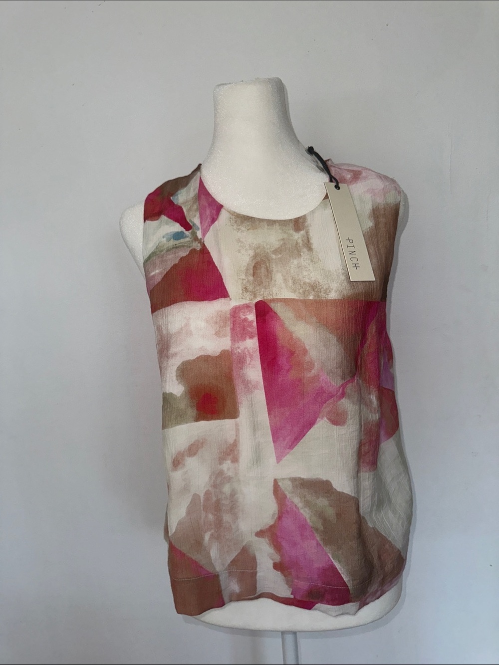 Pinch Pink & Brown Abstract Floral Sleeveless Cotton Camisole